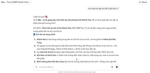 Ví dụ đặt câu hỏi cho Chatbot