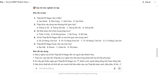 Chatbot đưa câu hỏi trắc nghiệm